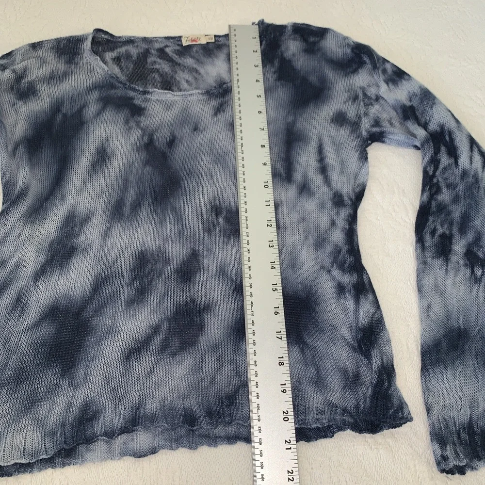 FAHERTY‎ Reenie 100% Linen Lightweight Blue Tie Dye Sweater Women Small Thermal